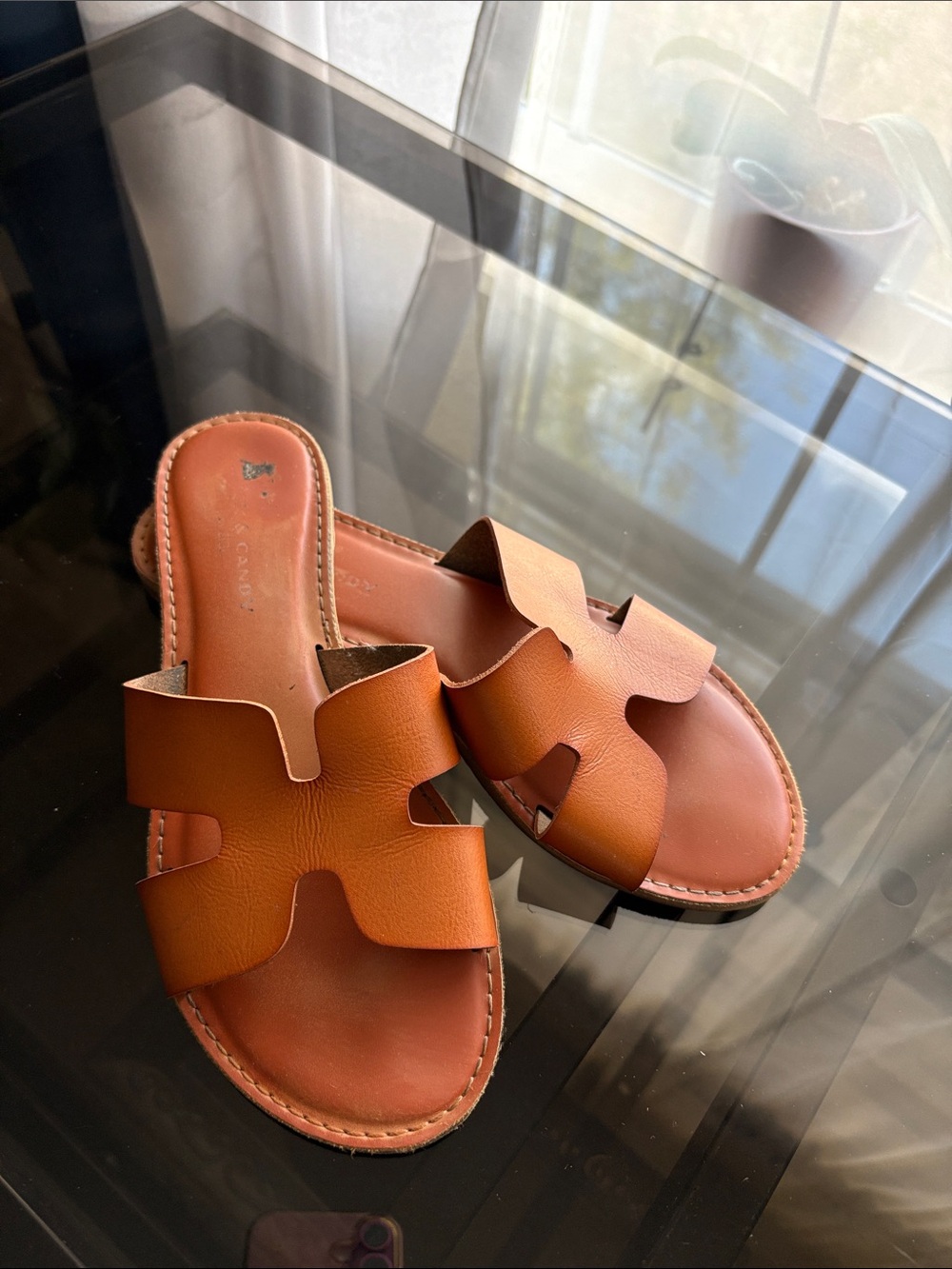Rock & Candy Orange Leather Slide Sandals